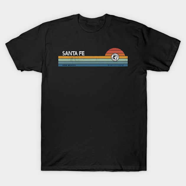 Santa Fe New Mexico USA America Retro Sunset Rainbow Synth Striped T-Shirt by MapYourWorld